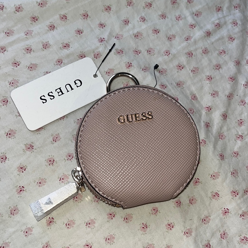 Pink guess coin purse keychain wallet
